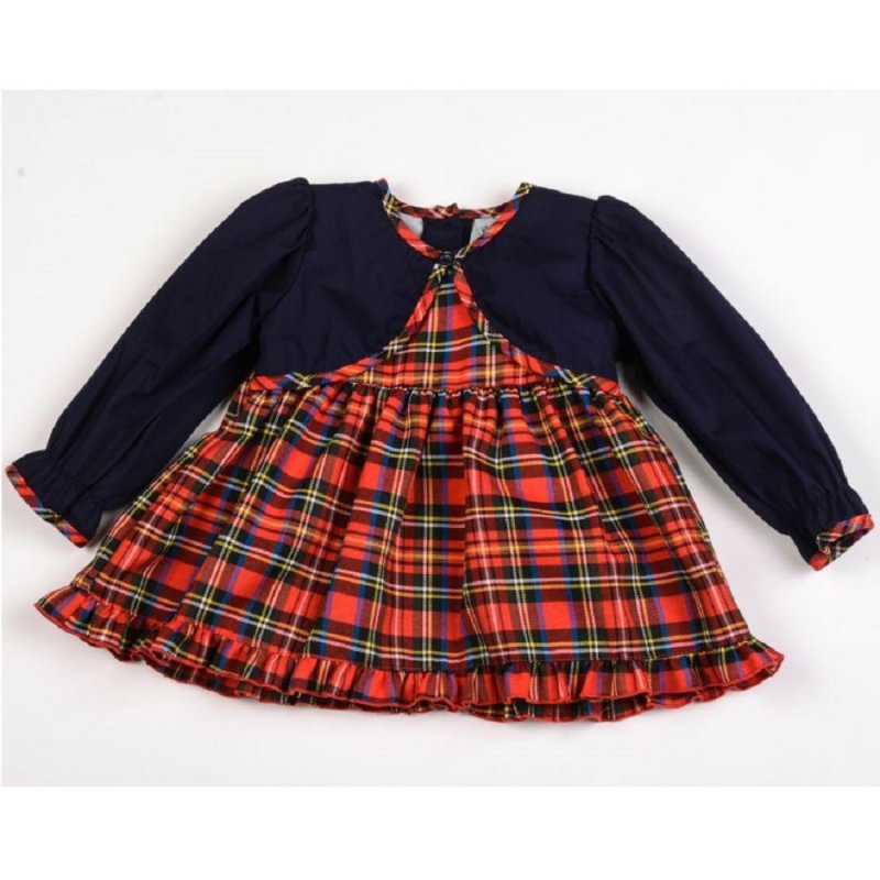 K1501: Baby Girls Cotton Lined Tartan Shrug Dress (0-9 Months)